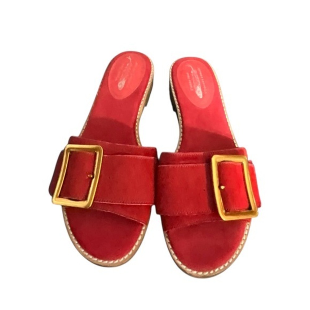 Jeffrey Campbell Sandals Womens 7.5 Red Free People Calf Hair Buckle Slide Shoes - Picture 3 of 16